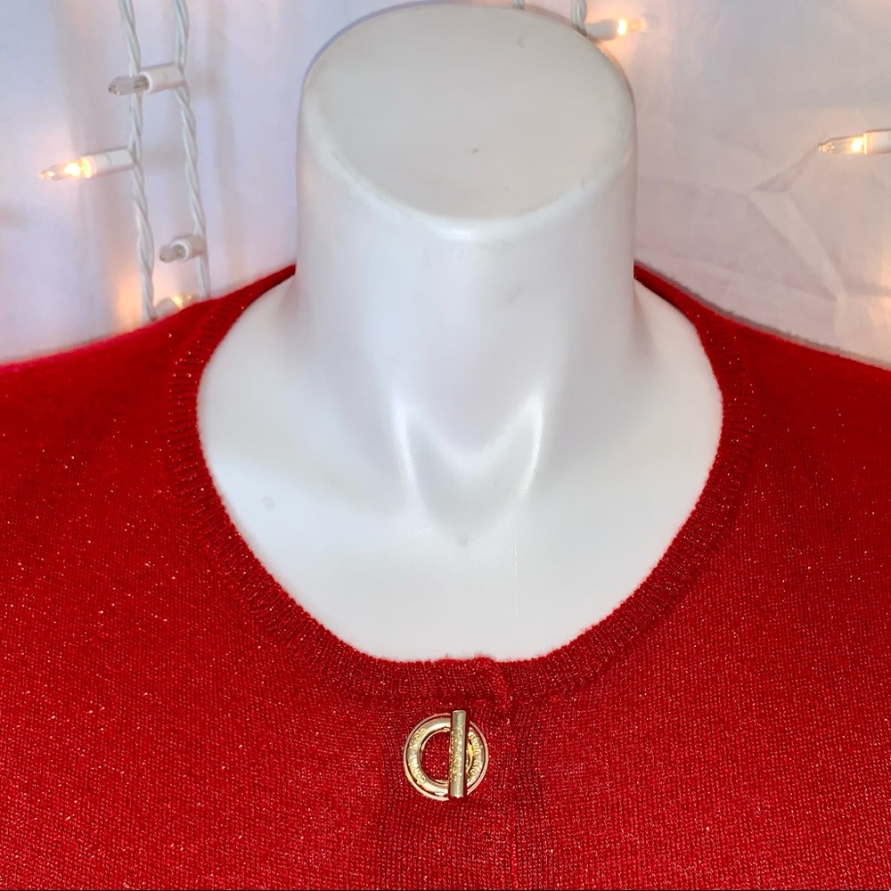 CALVIN KLEIN ⭐️ Red Shimmer & Sparkle Crop Sweater - Picture 2 of 9